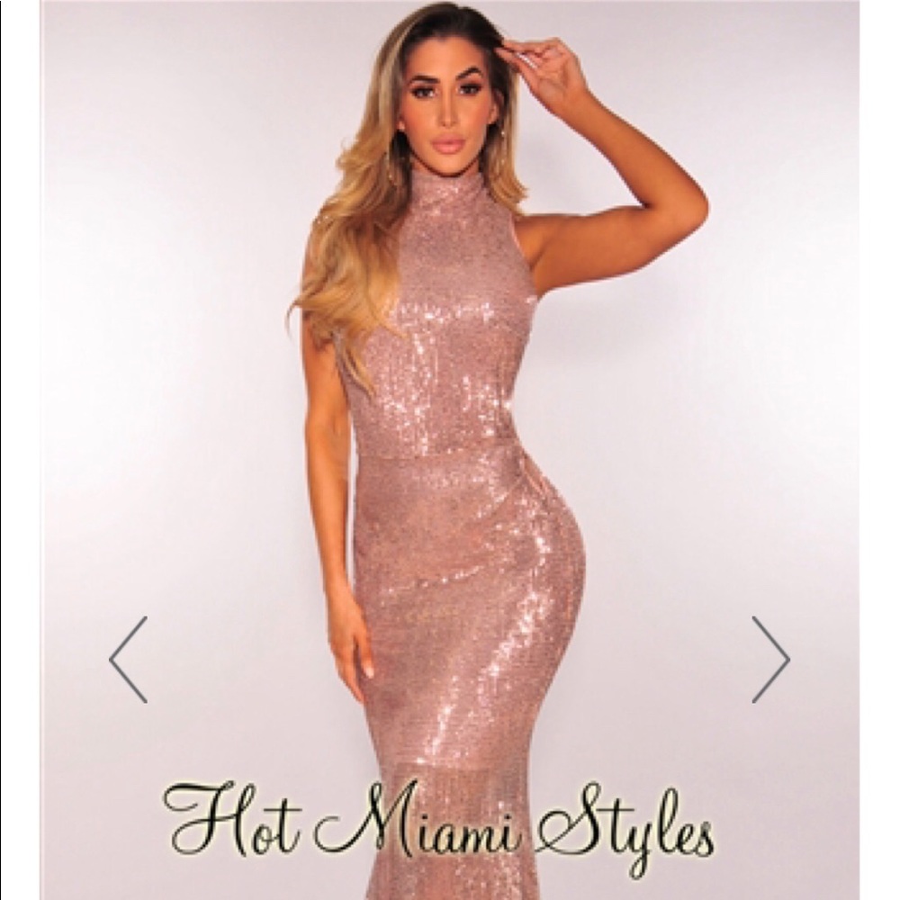 Rose Gold Sequins Lace Up Sides Gown
